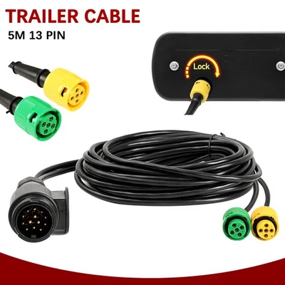 Trailer Cable 13 Pin to 2 x 5 Pin 5m Lamp Kit for Trailer Truck Power Cord Plug - Image 1 of 4