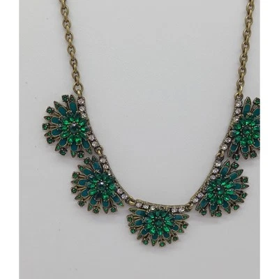 Lindo Colar Declaração de Strass Verde J Crew Flores Esmalte Assinado Ousado - Imagem 1 de 4