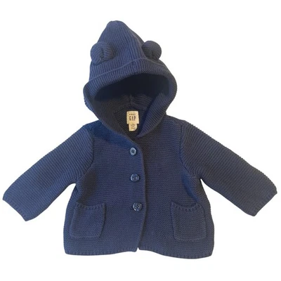 Baby Gap Blue Button-Down Sweater Hooded with Ears Soft 0-3 Months - Image 1 of 4