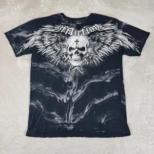 VTG Y2K Affliction Grail Skull Wings Cross Gothic Shirt Mens Black XL Preowned - Picture 1 of 6