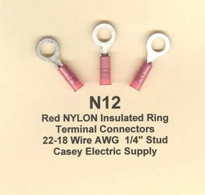25 Red NYLON Insulated RING Terminal Connectors 22-18 Wire AWG 1/4" Stud MOLEX - Picture 1 of 1