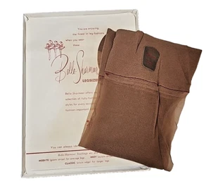 1PR VINTAGE BELLE SHARMEER NYLON STOCKINGS 9-10 MED Duchess Beige Suntan - Picture 1 of 8