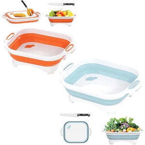 Tagliere Pieghevole Cucina Multifunzione Campeggio Lavello Coltello 3 in 1 - Foto 1 di 7