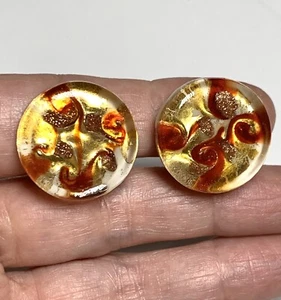 Stunning Vintage Venetian Murano Foil Art Glass Clip On Earrings Red Gold White - Picture 1 of 7