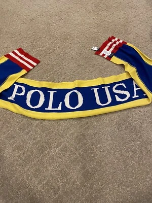 RALPH LAUREN POLO Spellout Bufanda Bandera EE. UU. Colorblock Lana Nuevo Foto 1 de 4