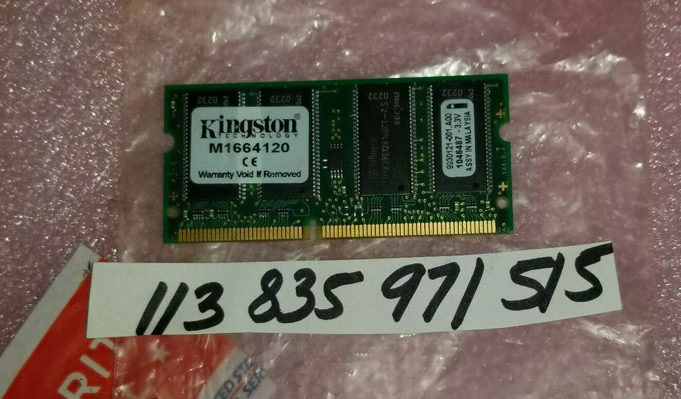  Kingston 128MB PC100 100MHz non-ECC Unbuffered CL2 144-Pin SoDimm  M1664120 - Image 1 of 1