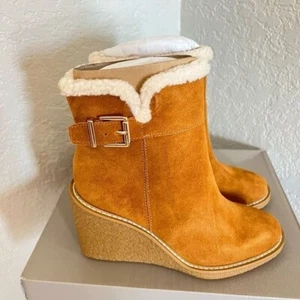 Franco Sarto Ulayna wasserabweisender Wildleder Fleece Keilabsatz Bootie, braun, 11, neu mit Etikett - Bild 1 von 16