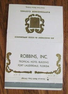 CLOTHING STORE MATCHBOOK: ROBBINS AT TROPICAL HOTEL (FORT LAUDERDALE, FLORIDA) G - Picture 1 of 2