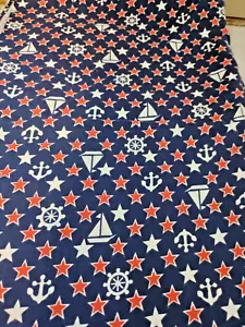 FABRIC REMNANT NOS NAUTICAL DESIGN ON NAVY MEDIUM COTTON 35+ x 27+" - Picture 1 of 3