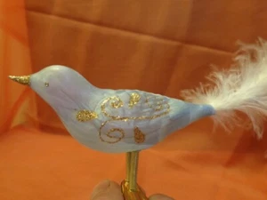 Böhmischer Weihnachtsschmuck Vogel mit Aufhänger Blau 11 cm von Bohemia - Picture 1 of 1