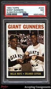 1964 Topps #306 Giant Gunners Willie Mays / Orlando Cepeda GIANTS PSA 7 NM