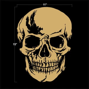 SKULL Head Large 15" x 11" Highly Detailed GOLD Vinyl Decal Sticker - Picture 1 of 1