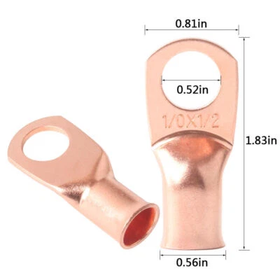 1/0 1/2'' Bare Copper Lug Ring Terminal Battery Wire Welding Connector AWG 5PCS - Image 1 of 4