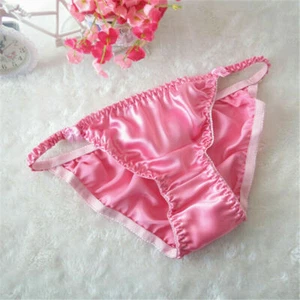 Womens 100% Silk Bow Deco Cute Bikinis T-pants Thongs G-string Underwear M L XL - Picture 1 of 38