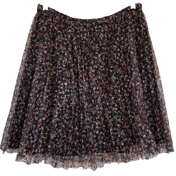 Elle Womens Black Floral Tulle Mini Skirt Medium Flare Dark Fairy Whimsygoth - Image 1 of 1