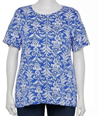 Croft & Barrow SS  Knit Top - 100%  Cotton - Royal Blue Floral  - 2X - NEW/TAG - Image 1 of 4