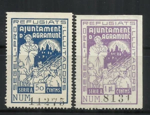 3521--SELLOS GUERRA CIVIL AGRAMUNT REFUGIADOS 50C+1 PTA AJUNTAMENT REFUGIATS,LOC - Imagen 1 de 1