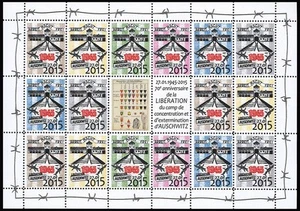 PE669FD Feuillet 18 vignettes "70 ans LIBÉRATION CAMP AUSCHWITZ 1945-2015" - Imagen 1 de 1
