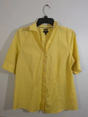 Blusa Camisa Top Talbots Mujer 10 Botones Sin Hierro Algodón Manga Corta Amarillo Foto 1 de 3
