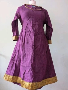 Earth Fashion Made in India Size S Slim Fit Purple Dress With Gold Trim - Picture 1 of 7