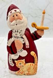 Eddie Walker Folk Art Santa Claus Figurine Midwest of Cannon Falls Candle w Cats - Picture 1 of 15