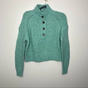 NWT EVERLANE The Lofty Knit Henley Sweater Mint Button Alpaca Merino Wool XS - Picture 1 of 5