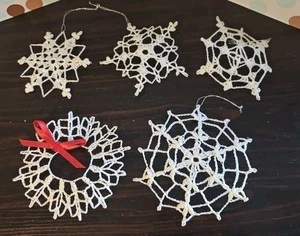 Lot Of Handmade Crochet Lace Snowflake Ornaments - Picture 1 of 6