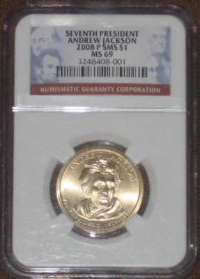 2008 P Andrew Jackson Presidential dollar NGC MS69 SMS high grade rare! $1 - Image 1 of 3