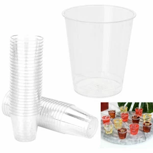 25 Clear Shot Glasses Hard Plastic Disposable Cups Wine Party Catering Bar 1.5oz - Picture 1 of 1