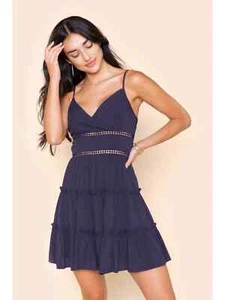NWT Women's TRIXXI Tiered Ruffled V-Neck Spaghetti Strap NAVY Sundress X-LARGE - Picture 1 of 13