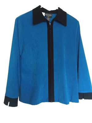 Chaqueta con cremallera azul brillante y negra talla PL de Notations. Excelente estado Foto 1 de 4