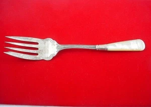 Antique Sterling Band And Pearl Handle Serving Meat Fork 8" Long - Bild 1 von 6