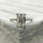 4.5ct Emerald Moissanite Solitaire Ring 14k White Gold Plated with Round Accent