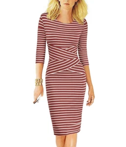 NWT Striped 3/4 Sleeve Office Work Business Cocktail Pencil Dress SIZE XL - Picture 1 of 13