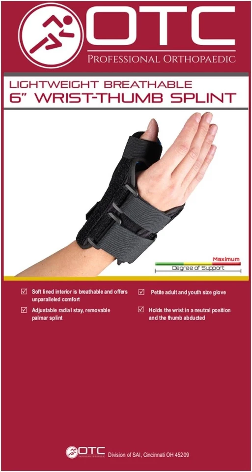 OTC 2086L-M 6" Wrist - Thumb Splint, Left Hand, Black, Medium New in Package! - Image 1 of 1