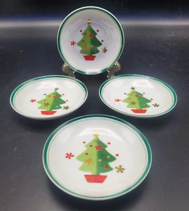 4 Vintage 1960 Holt Howard Butterdose 3,75" Weihnachtsbaum grüne Streifen - Bild 1 von 3