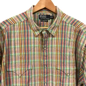 VTG 90s Polo Ralph Lauren RL Western Pearl Snap Plaid Print L/S Shirt XL - Picture 1 of 3