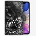 Personalised Initial Phone Case;Black Marble PU Leather Flip Cover;Custom Name