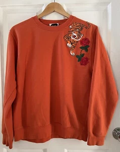 Vintage Milk.it Crewneck Sweatshirt Tiger Rose Embroidered Orange Women’s Size M - Picture 1 of 19