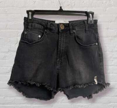 Одна чайная ложка женщин высоты Bonita Jean джинсовой ткани шорты Sz 24 ворон черный необработанный кромки - Изображение 1 из 4
