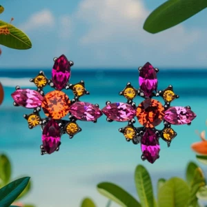 Pendientes de Colección Blair DELMONICO Rosa Ardiente y Naranja Cristal Swarovski CRUZ MALTESA - Imagen 1 de 12