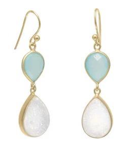 Pendientes de calcedonia blanca drusa y verde chapados en oro plata esterlina - Imagen 1 de 1