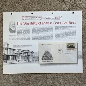 1981 BERNARD MAYBECK ARCHITECT First Day of Issue Cover Envelope Stamp Fact Page - Picture 1 of 7
