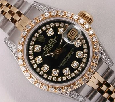 Rolex Lady Datejust 26mm Two Tone-Diamond Lugs-Black Diamond Dial-Diamond Bezel - Image 1 of 4