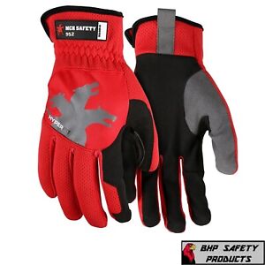 Mechanics Work Gloves Handyman Synthetic Leather Grip Washable, Hyperfit Red
