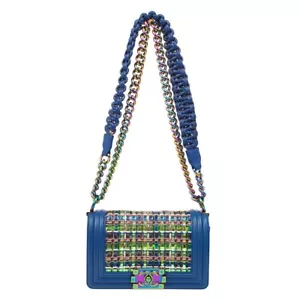 Boy Chanel Blue Lambskin Vinyl Small Chain Shoulder Bag XX02227 - Picture 1 of 8