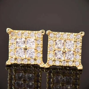 Cluster-Ohrringe 10 mm quadratisch geschliffen – Iced Out, 18 Karat vergoldet, Hip Hop Schmuck - Bild 1 von 9