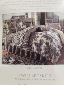 Waverly Garden Room Farmhouse Checkered Black Tein Bedskirt - Picture 1 of 7