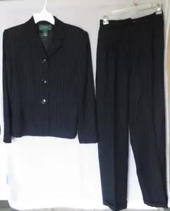 MINT Ralph Lauren 100% Worsted Wool Pin Stripe 2 Piece Suit Blazer Pants Sz 8 - Picture 1 of 12