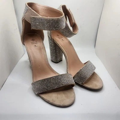Call It Spring Women Size 7 Rhinestone Strap Heels Vegan Leather Formal Cocktail - Image 1 of 4